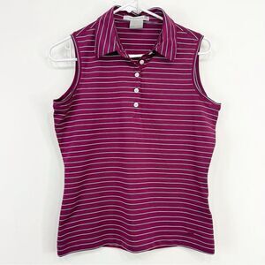 Nike Dri-Fit Magenta Stripe Sleeveless Quarter Button Performance Golf Shirt